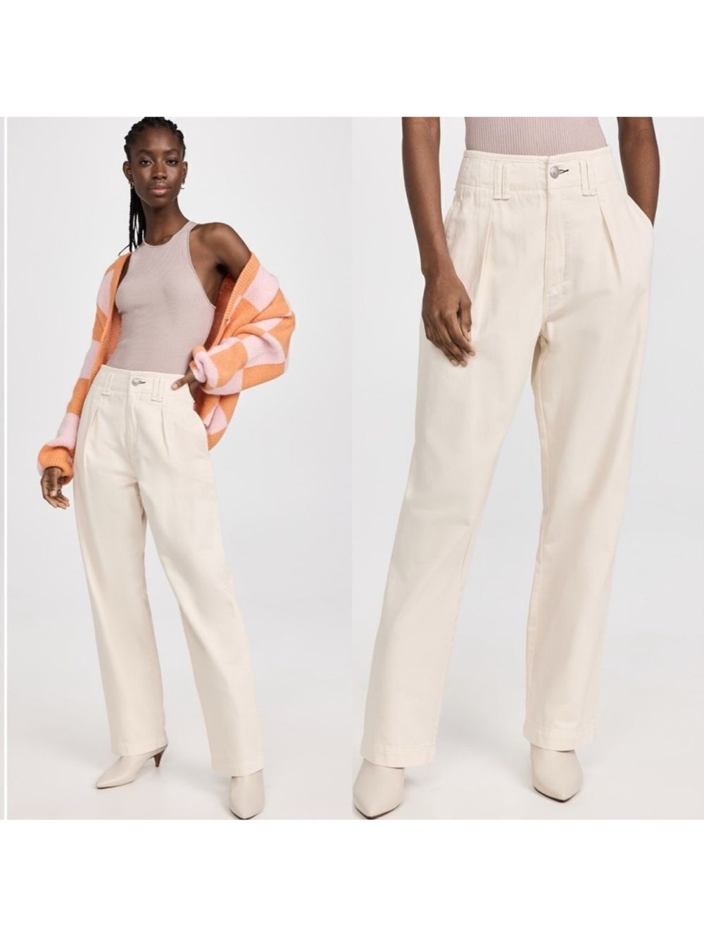 Rag & Bone Jeans 29 Ecru High Rise Pleated Wide Leg Utility Pants 100% Cotton